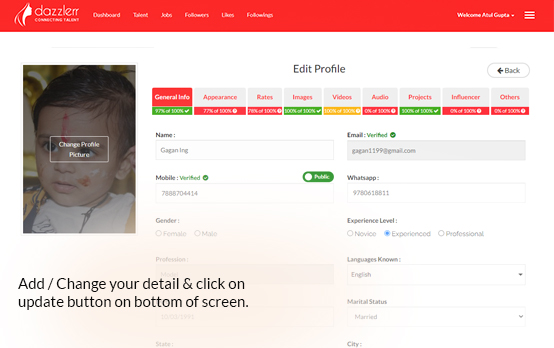Dazzlerr : Edit Profile Step 6