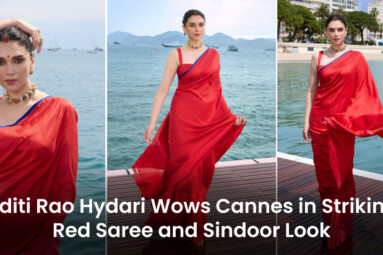 Aditi Rao Hydari Wows Cannes in Striking Red Saree and Sindoor Look
