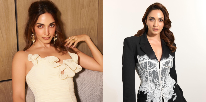 Celebrity posing for a fashion brand photo shoot.