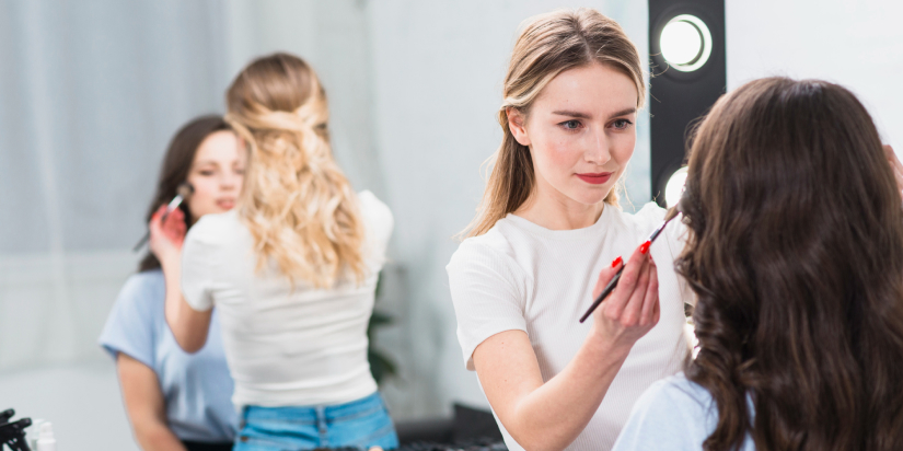 Model working with a team during a photo shoot